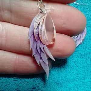 Purple gold acrylic feather wire dangle earrings